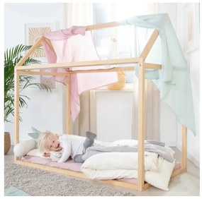Pat pentru copii în culoare naturală de tip casă 70x140 cm Montessori – Roba