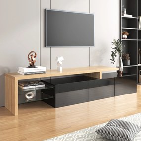Mobilă TV modernă de design, Negru+Culoare naturală | Aosom Romania
