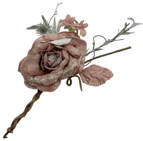 Ornament brad Trandafir Velvet 15cm, Roz