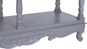 Consolă hol în stil French Country, din lemn de paulownia, gri, cu 2 sertare, 2 rafturi și bază sculptată, 89 x 117 x 39 cm, „Auria”