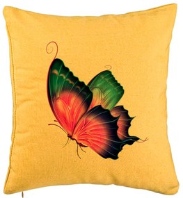 Perna Decorativa, Model Fluture Multicolor, 40x40 cm, Galben, Husa Detasabila, Burduf