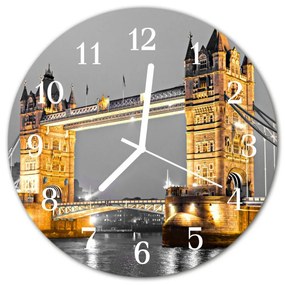Ceas de perete din sticla rotund Tower Bridge Tower Bridge galben