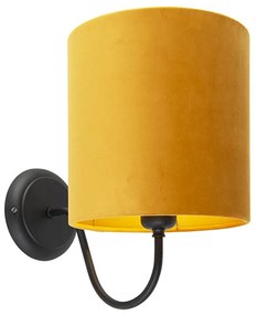 Lampă de perete clasică neagră cu nuanță galbenă de velur - Mat