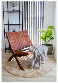 Scaun pliabil din piele și lemn de tec House Nordic Montana, maro