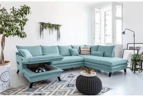 Canapea extensibilă în formă de „U” cu șezlong pe partea dreaptă Miuform Charming Charlie, albastru deschis