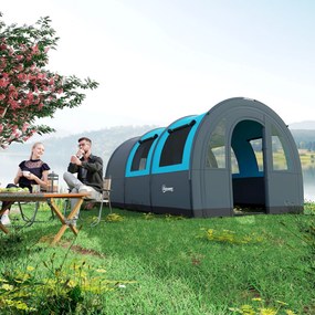Outsunny Cort de Camping Impermeabil, Cort cu 5 Locuri, Zonă Separată de Dormit și Living, 480x260x200 cm, Gri și Albastru | Aosom Romania