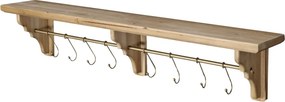 Cuier de perete vintage din lemn masiv și agățătoare din metal, natur, 120×25×20 cm, „Crémaillère"