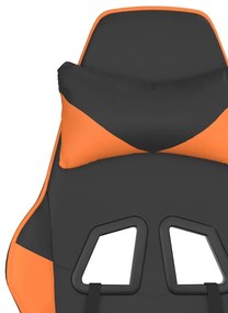 Scaun de gaming cu suport picioare, negru oranj, piele eco 1, Negru si portocaliu, Cu suport de picioare
