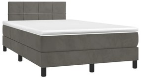 vidaXL Pat cu arcuri, saltea și LED, gri închis, 120x190 cm, catifea