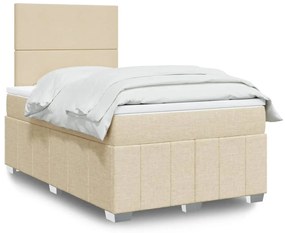 vidaXL Pat box spring cu saltea, crem, 120x200 cm, textil