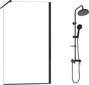 Pachet paravan dus Walk-In Fluminia Foxy negru 120x200 cm si coloana de dus Rea Luis negru
