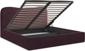 Pat matrimonial violet tapițat cu spațiu de depozitare cu somieră 180x200 cm Kahai – Makamii