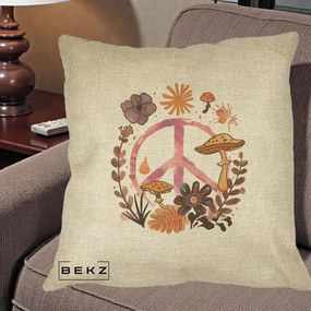 Perna Decorativa Peace Ciuperci Boho, 40x40 cm, Crem, Husa Detasabila, Perna Inclusa, BEKZ®