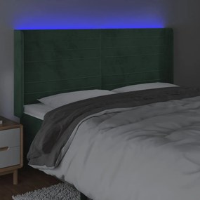 Tablie de pat cu LED, verde inchis, 203x16x118 128 cm, catifea 1, Verde inchis, 203 x 16 x 118 128 cm