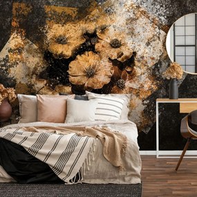 Fototapet - Flori aurii - perete (254x184 cm)