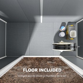 Outsunny Căsuță de Grădina pentru Unelte cu Podea, 2 Uși, Încuietoare și Acoperiș Înclinat, 238x125x183 cm, Gri | Aosom Romania