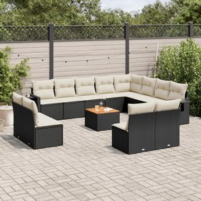 vidaXL Set mobilier de grădină cu perne, 13 piese, negru, poliratan