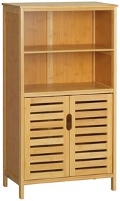 kleankin Mobile Bagno in Bambù, Mobiletto Bagno Salvaspazio con 2 Ante a Persiana e Ripiani Aperti, Armadietto da Terra per Sala da Pranzo, Salotto, Soggiorno, Cucina, 50x29x92 cm, Color Legno | Aosom Romania