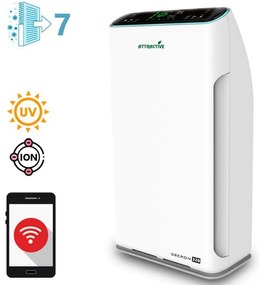 Purificator de aer atractiv Oberon 320, 80W, Pana la 60 m², 320 m³/h, 3 viteze, Wi-Fi, Ponizare, Senzori inteligenti, Telecomandă, Ecran tactil, Alb/Negru