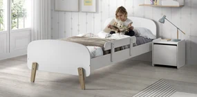 Set Mobilier Kiddy pentru Camera Copii – Pat 90x200 cm, Noptieră &amp; Bară Siguranță – Alb – Vipack