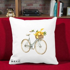 Perna Decorativa Bicicleta cu Cos de Lamai Mediteranean, 40x40 cm, Alba Mata, Husa Detasabila, Perna Inclusa, BEKZ®