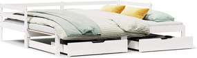 vidaXL Pat de zi cu extensie și sertare fără saltea, alb, 80x200 cm