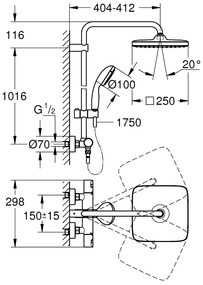 Coloana cabina dus Grohe Vitalio Start, palarie patrata 25 cm, baterie cu termostat-26696000