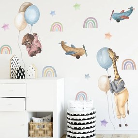 PIPPER | Autocolant de perete „Animale cu baloane și curcubee” 68x68cm