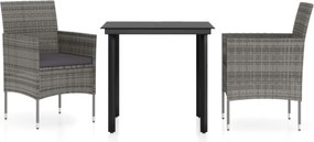 vidaXL Set mobilier de grădină, cu perne, 3 piese, gri și negru
