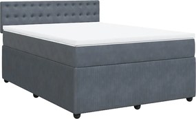 vidaXL Pat box spring cu saltea, gri închis, 140x190 cm, catifea