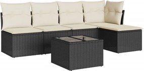 vidaXL Set mobilier de grădină cu perne, 6 piese, negru, poliratan