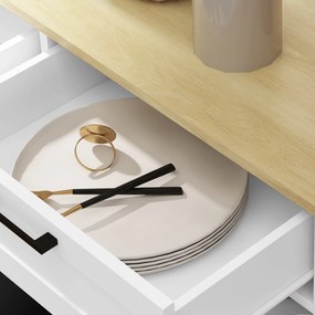 HOMCOM Bufet de bucătărie cu compartiment coș 38 L, mobilier depozitare bucătărie, 2 sertare, suport condimente și blat, alb | Aosom Romania