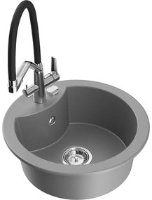 Mexen Diego chiuvetă de granit cu o singură cuvă cu baterie de bucătărie Duo, gri - 6512-71-671701-07