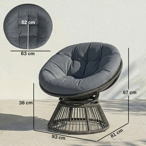 Outsunny Scaun Papasan rotativ 360° Fotoliu din coș cu pernă Cadru din oțel Fotoliu rotund din ratan Loungesessel Gri | Aosom Romania