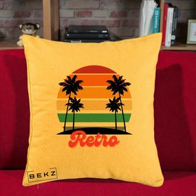 Perna Decorativa Retro Sunset Palmieri, 40x40 cm, Galben, Husa Detasabila, Perna Inclusa, BEKZ®