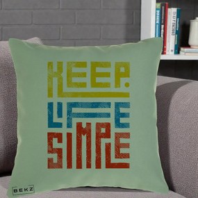 Perna Decorativa Keep Life Simple Colorat, 40x40 cm, Verde, Husa Detasabila, Perna Inclusa, BEKZ®