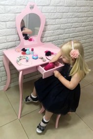 Masă de toaletă pentru copii, roz, cu taburet