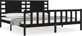 vidaXL Cadru pat cu tăblie 200x200 cm, negru, lemn masiv