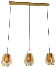Lampă suspendată aurie cu sticlă chihlimbar 23 cm dreptunghiulară cu 3 lumini - Kevin