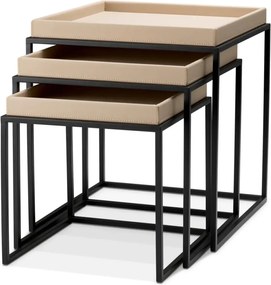 Set 3 masute, Piele Sintetica, Maro Deschis, Leonard