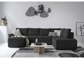 Colțar gri antracit extensibil cu tapițerie din catifea reiată (cu colț pe partea dreaptă/în formă de "U") Brave Dave – Miuform