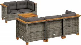 vidaXL Set mobilier grădină cu perne, 6 piese, gri, poliratan