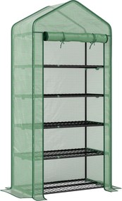 Outsunny Seră Mini pe 5 Niveluri cu Husă Ranforsată, Seră Portabilă cu Ușă Rulabilă și Rafturi de Sârmă, 193x90x49 cm, Verde | Aosom Romania