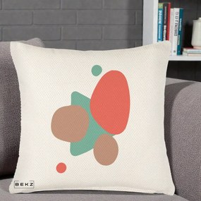 Perna Decorativa Abstract Forme Coral Turcoaz, 40x40 cm, Crem Reliefat, Husa Detasabila, Perna Inclusa, BEKZ®
