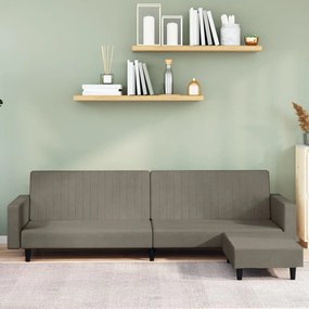 3081865 vidaXL Canapea extensibilă cu taburet, 2 locuri, gri deschis, catifea