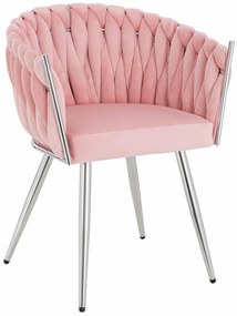 HR750 Scaun cu picioare Cromata Roz Pudra din Catifea