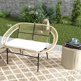 Outsunny Banc de grădină 2 locuri, banc exterior grădină din oțel, stil Acapulco, cu spătar și pernă, 126 x 72 x 83 cm, kaki | Aosom Romania