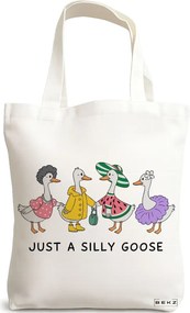 Sacosa de Panza pentru Cumparaturi, Geanta Tote, model Just a silly goose 2 38 x 34.5 cm, Alba, BEKZ®