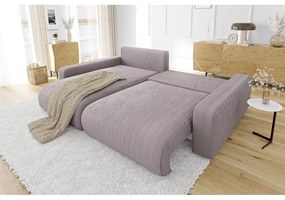 Colțar roz deschis extensibil cu tapițerie din catifea reiată (cu colț variabil) Sara – Ropez