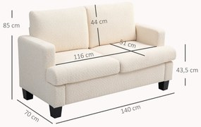 HOMCOM Canapé 2 locuri 120 cm cu perne de spătar detașabile, catifea pentru sufragerie, dormitor, birou, bej | Aosom Romania
